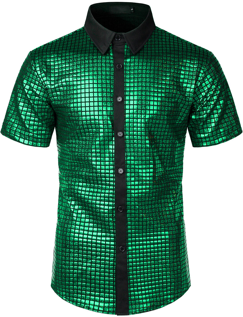 Men's Dress Shirt Sequins Button Down Shirts Disco Party Costume