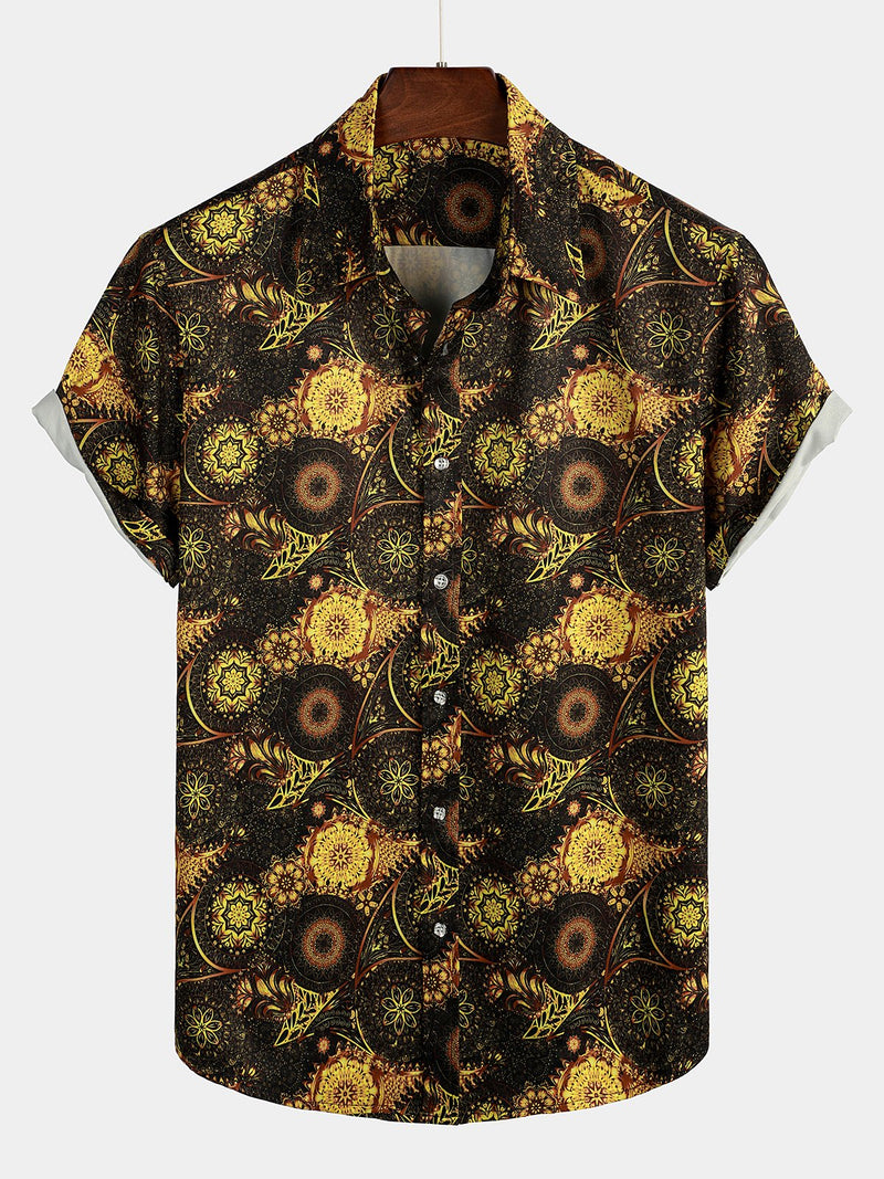 Men's Short Sleeve Retro Print Casual Shirt