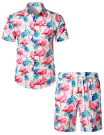 Men's Flamingo Print Hawaiian Shirt & Shorts Set