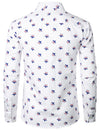 Men's Stars and Flag Print White Button Long Sleeve Shirt