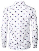 Men's Stars and Flag Print White Button Long Sleeve Shirt