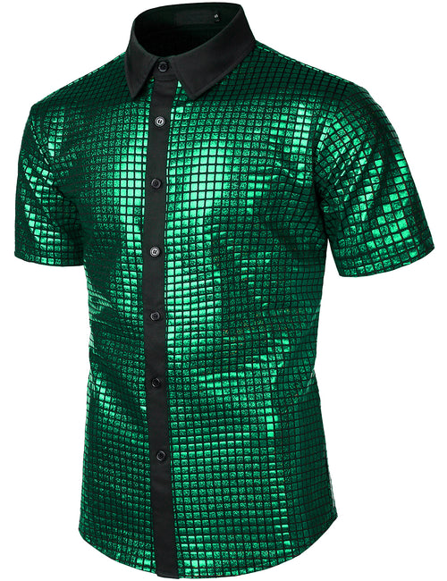 Men's Dress Shirt Sequins Button Down Shirts Disco Party Costume