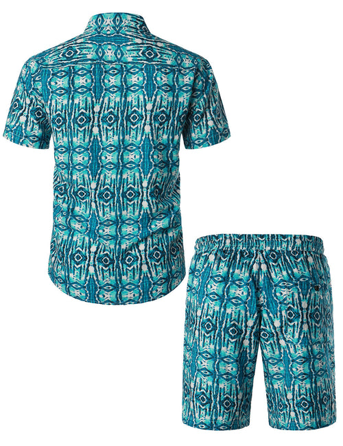 Men's Vintage Boho Short Sleeve Shirt & Shorts Set