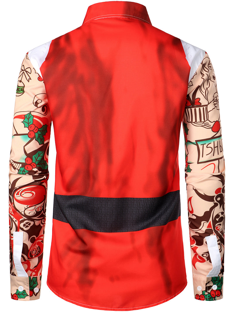 Men's Christmas Print Funny Novelty Cool Skull Ugly Regular Fit Long Sleeve Shirt