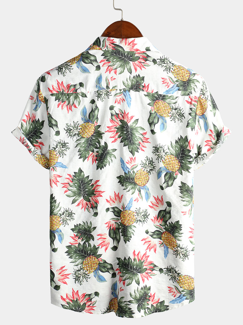 Men's Hawaii Pineapple Print Short Sleeve Cotton Shirt