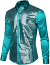 Mens Dress Shirt Silver Sequins Long Sleeve Button Down Disco Shirt Party Costume