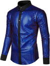 Men's Dress Shirt Sequins Button Down Long Sleeve Shirts Disco Party Costume