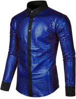 Men's Dress Shirt Sequins Button Down Long Sleeve Shirts Disco Party Costume
