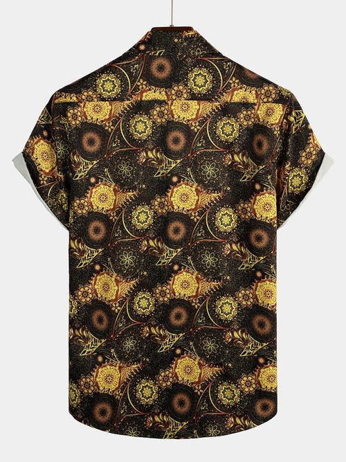 Men's Short Sleeve Retro Print Casual Shirt