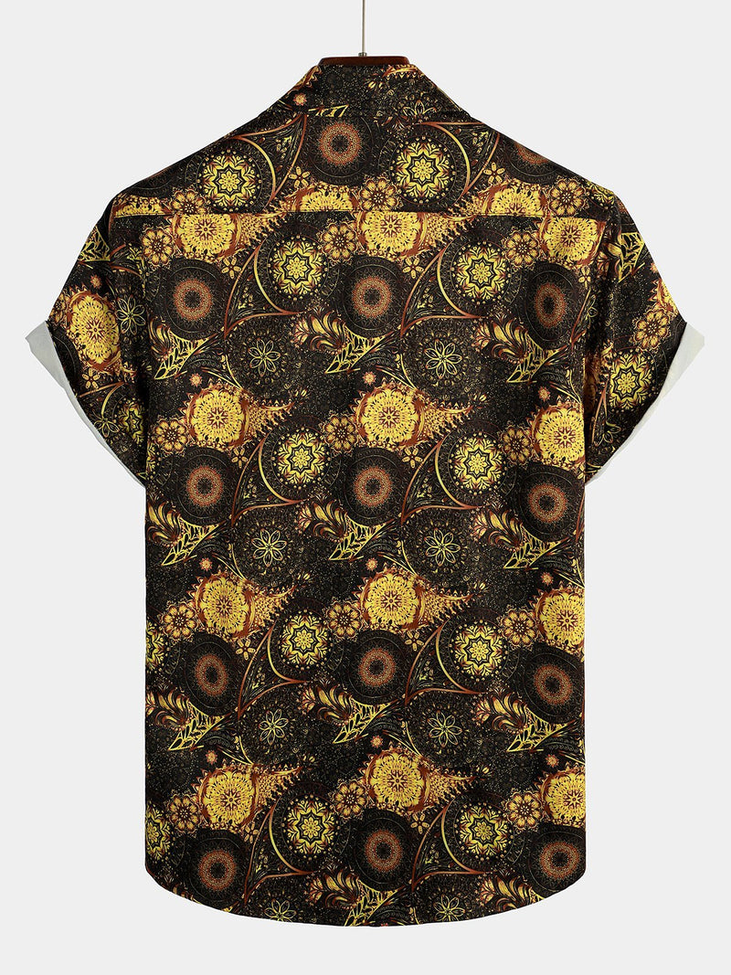 Men's Short Sleeve Retro Print Casual Shirt