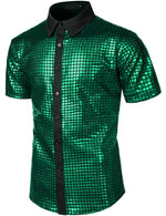Men's Dress Shirt Sequins Button Down Shirts Disco Party Costume