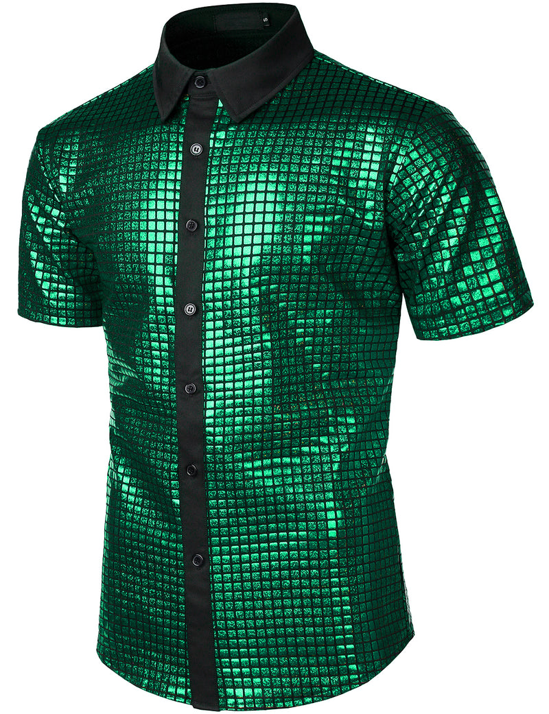 Men's Dress Shirt Sequins Button Down Shirts Disco Party Costume
