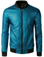 Men's Metallic Sequins Baseball Bomber Jacket Disco Party Costume