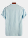 Men's Solid Color Stand Collar Half Button Pocket Front Shirt