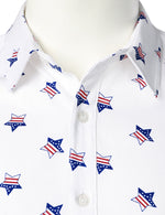 Men's Stars and Flag Print White Button Long Sleeve Shirt