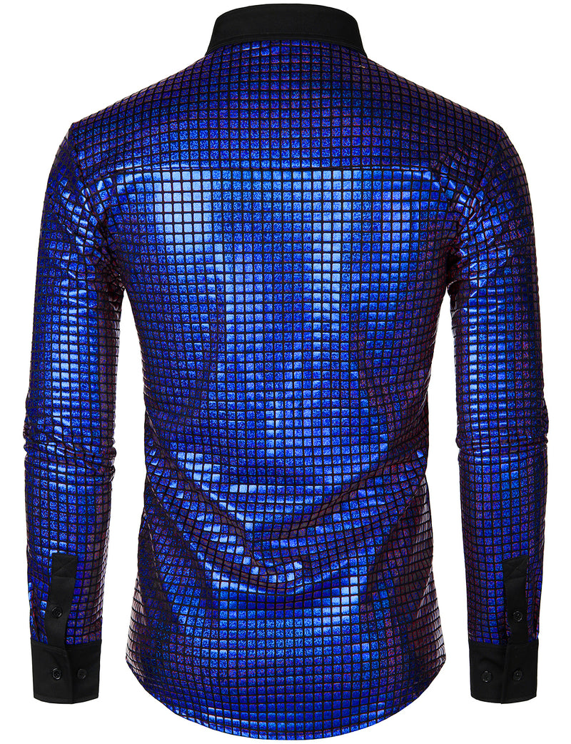 Men's Dress Shirt Sequins Button Down Long Sleeve Shirts Disco Party Costume
