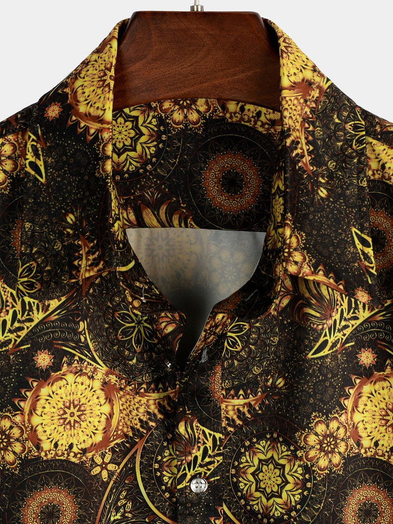 Men's Short Sleeve Retro Print Casual Shirt
