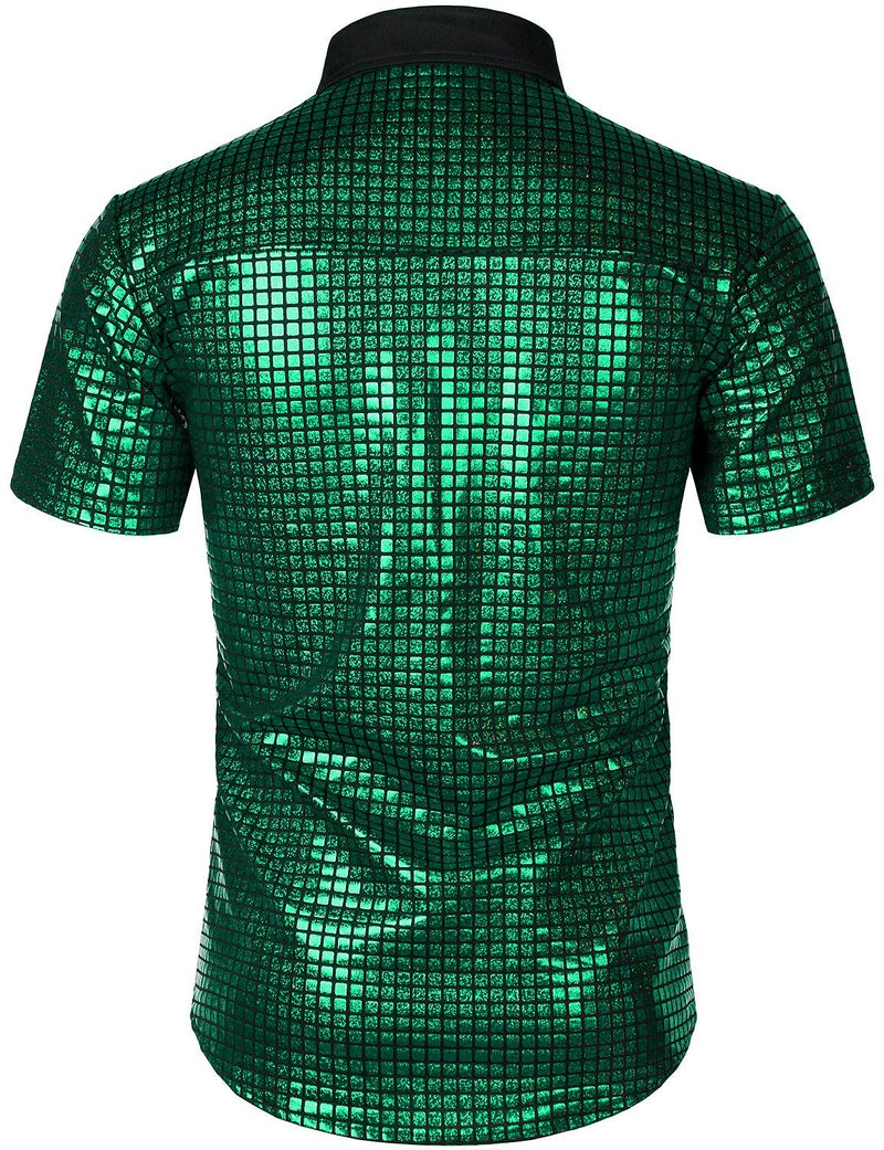 Men's Dress Shirt Sequins Button Down Shirts Disco Party Costume