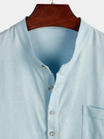 Men's Solid Color Stand Collar Half Button Pocket Front Shirt