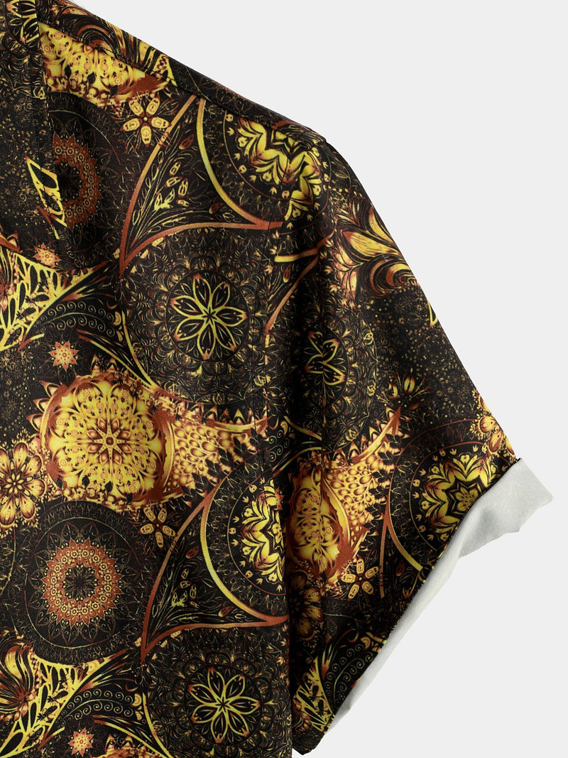 Men's Short Sleeve Retro Print Casual Shirt