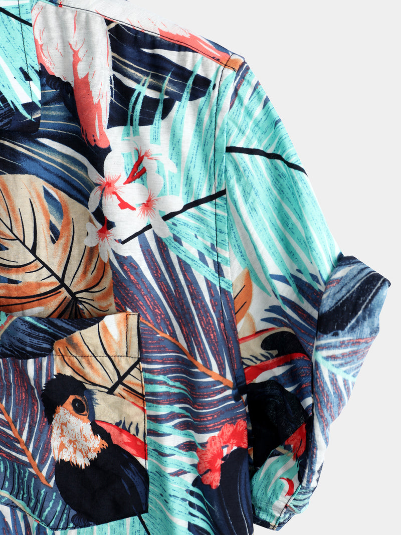 Men's Tropical Holiday Animal Print Cotton Shirt