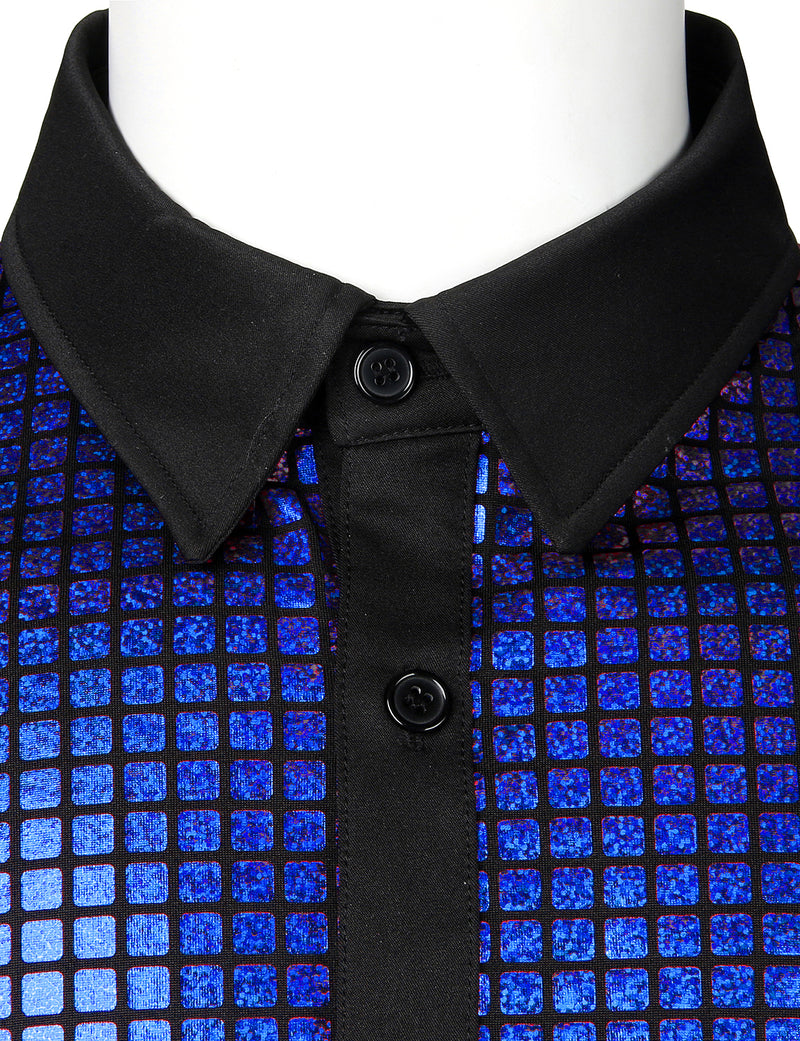 Men's Dress Shirt Sequins Button Down Long Sleeve Shirts Disco Party Costume