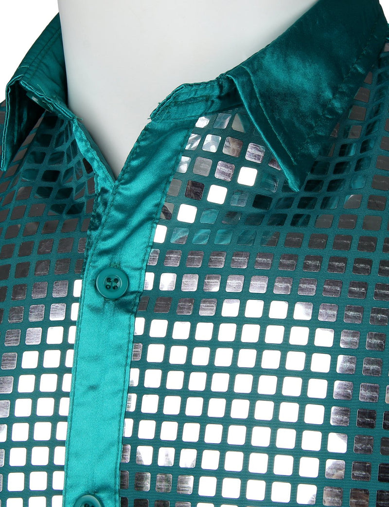 Men's Dress Shirt Sequins Button Down Shirts Disco Party Costume