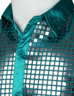 Mens Dress Shirt Silver Sequins Long Sleeve Button Down Disco Shirt Party Costume