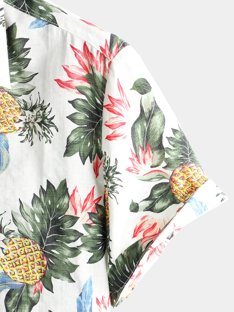 Men's Hawaii Pineapple Print Short Sleeve Cotton Shirt