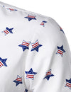 Men's Stars and Flag Print White Button Long Sleeve Shirt