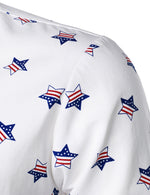 Men's Stars and Flag Print White Button Long Sleeve Shirt