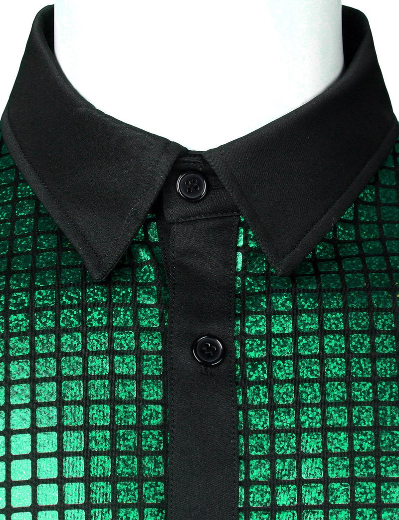 Men's Dress Shirt Sequins Button Down Shirts Disco Party Costume