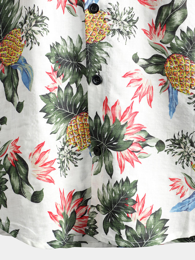 Men's Hawaii Pineapple Print Short Sleeve Cotton Shirt