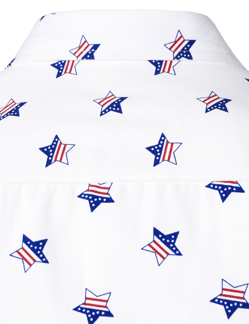 Men's Stars and Flag Print White Button Long Sleeve Shirt