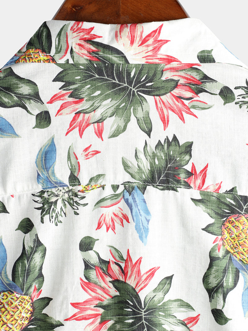 Men's Hawaii Pineapple Print Short Sleeve Cotton Shirt