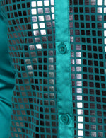 Mens Dress Shirt Silver Sequins Long Sleeve Button Down Disco Shirt Party Costume