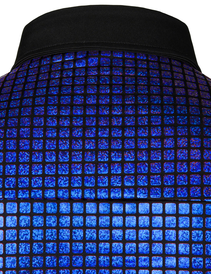 Men's Dress Shirt Sequins Button Down Long Sleeve Shirts Disco Party Costume