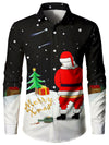 Men's Novelty Santa Piss Merry Christmas Print Button Up Long Sleeve Funny Ugly Christmas Shirt