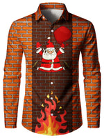 Men's Novelty Christmas Santa Delivering Gifts Chimney Xmas Day Button Up Themed Party Long Sleeve Shirt