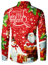 Men's Merry Christmas Santa Print Holiday Party Button Up Long Sleeve Shirt