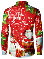 Men's Merry Christmas Santa Print Holiday Party Button Up Long Sleeve Shirt