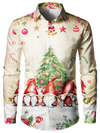 Men's Cute Gnome Christmas Button Up Long Sleeve Xmas Day Holiday Party Shirt