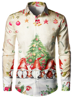 Men's Cute Gnome Christmas Button Up Long Sleeve Xmas Day Holiday Party Shirt