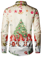 Men's Cute Gnome Christmas Button Up Long Sleeve Xmas Day Holiday Party Shirt