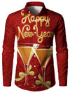 Men's Happy New Year Red Holiday Party Long Sleeve Cocktail Shirt