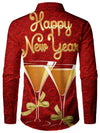 Men's Happy New Year Red Holiday Party Long Sleeve Cocktail Shirt