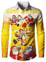 Men's Christmas Santa Claus Beer Print Cheers Happy New Year Shirt