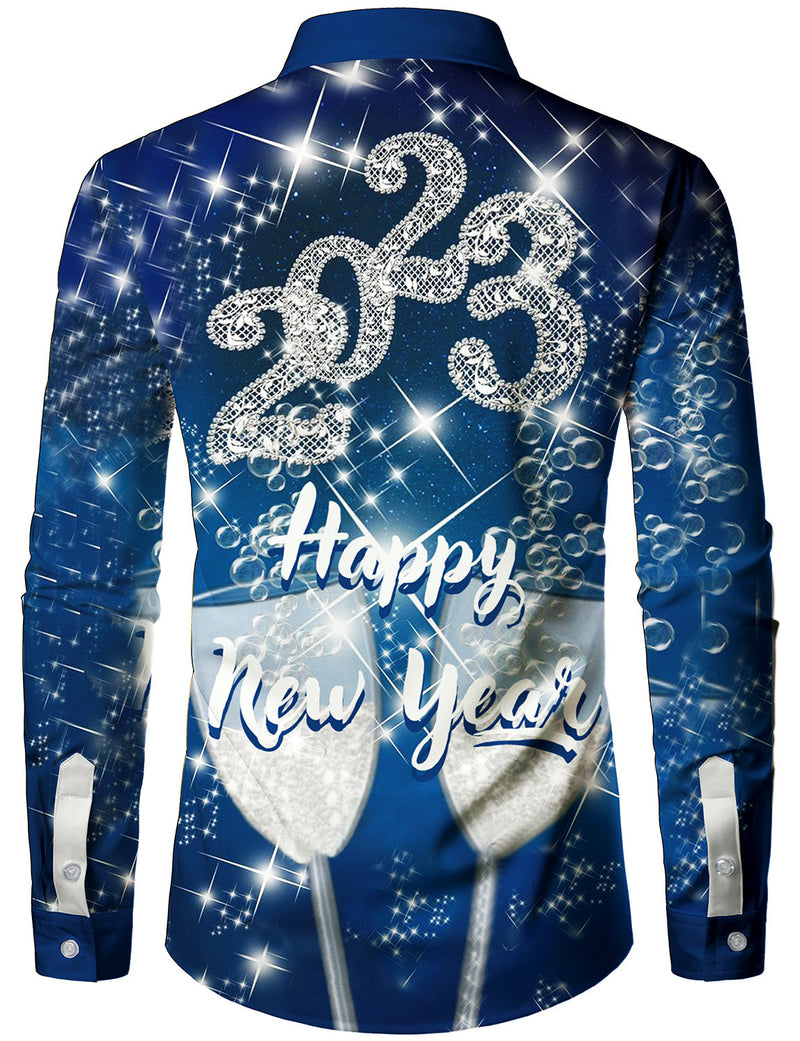Men's Happy New Year Eve Party Cheers 2023 Festival Holiday Long Sleeve Shirt