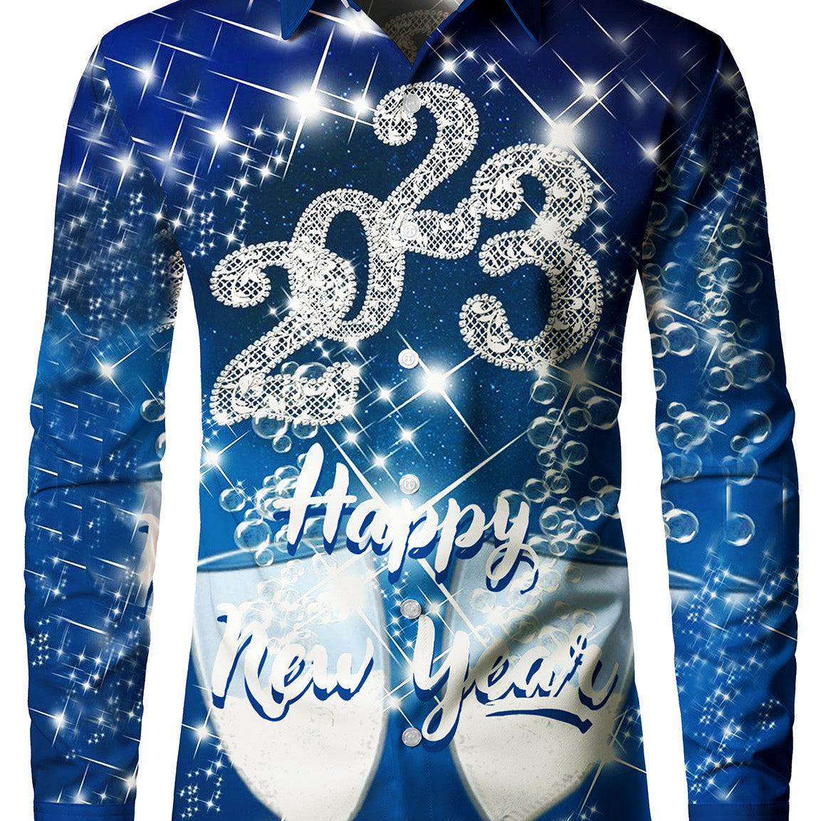 Men's Happy New Year Eve Party Cheers 2023 Festival Holiday Long Sleeve Shirt