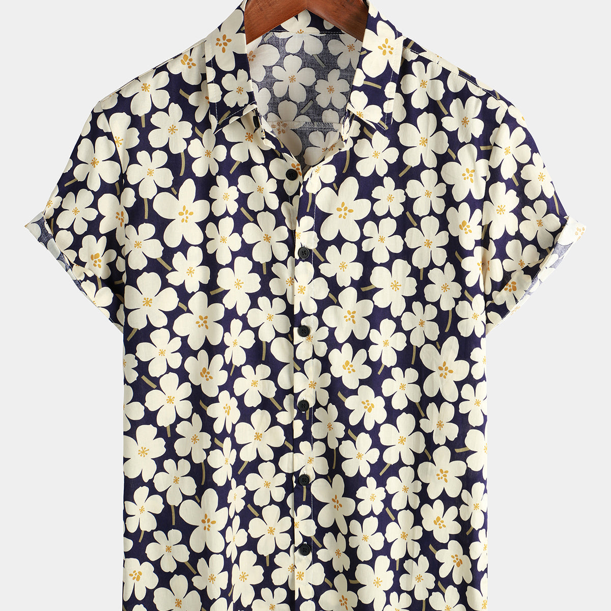 Men's Summer Floral Print Holiday Flower Resort Casual Lapel Light Blue Short Sleeve Shirt